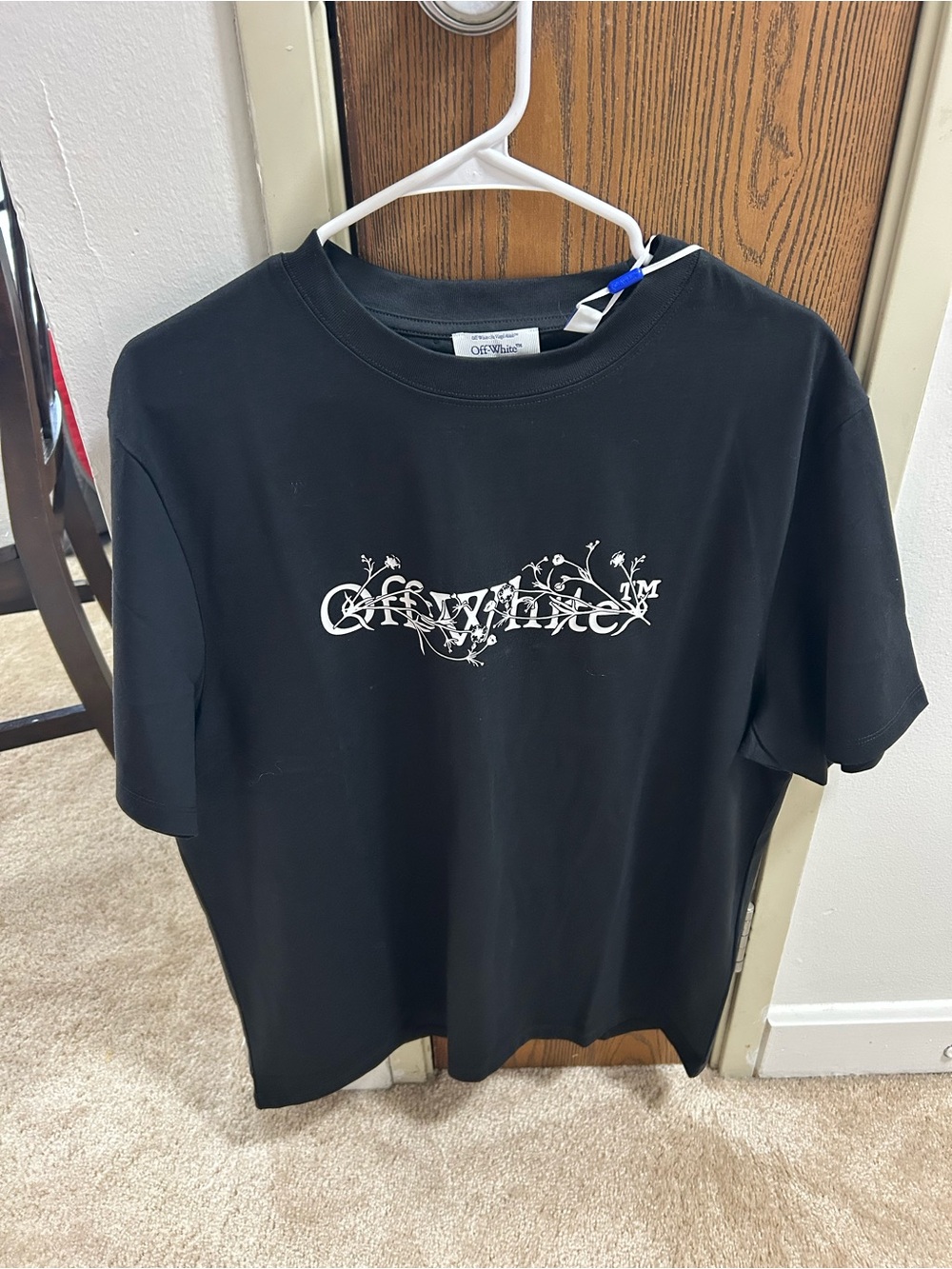 Off-White Black T-Shirt with White Ornate Logo